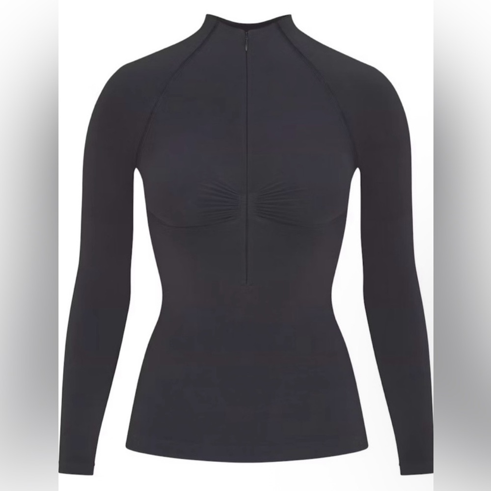 SKIMS Black Long-Sleeve 1/4 Zip Front Fitted Top
